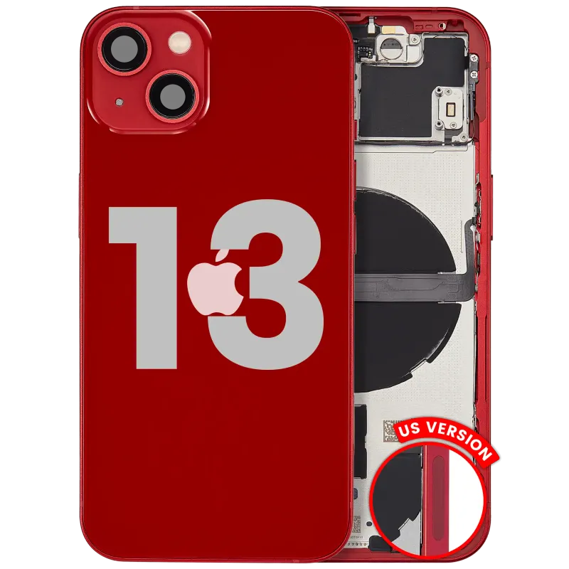 Zadní kryt (housing) s drobnými díly pro iPhone 13 (US verze) (originál z vyřazeného zařízení, stav C) (červená)