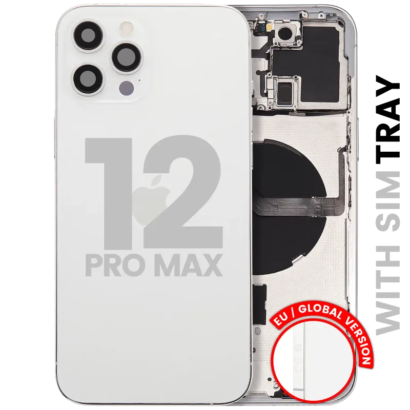 Zadní kryt (housing) s drobnými díly pro iPhone 12 Pro Max (EU verze) (originál z vyřazeného zařízení, stav B) (stříbrná)