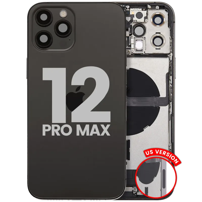 Zadní kryt (housing) s flexem nabíjecího konektoru a drobnými díly pro iPhone 12 Pro Max (US verze) (originál z vyřazeného zařízení, stav B) (grafitová)