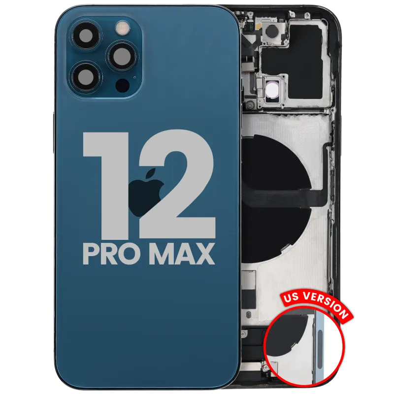 Zadní kryt (housing) s flexem nabíjecího konektoru a drobnými díly pro iPhone 12 Pro Max (US verze) (originál z vyřazeného zařízení, stav B) (tichomořsky modrá)