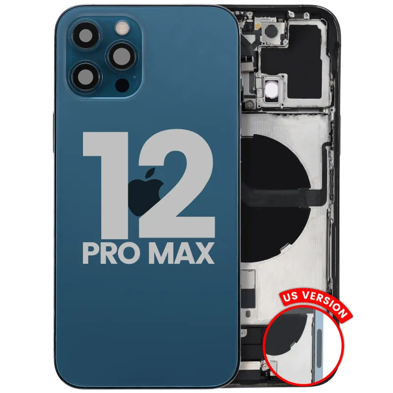 Zadní kryt (housing) s flexem nabíjecího konektoru a drobnými díly pro iPhone 12 Pro Max (US verze) (originál z vyřazeného zařízení, stav A) (tichomořsky modrá)