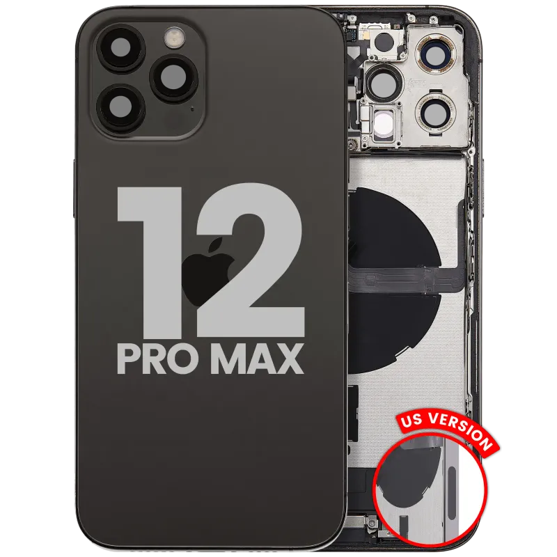 Zadní kryt (housing) s flexem nabíjecího konektoru a drobnými díly pro iPhone 12 Pro Max (US verze) (originál z vyřazeného zařízení, stav A) (grafitová)