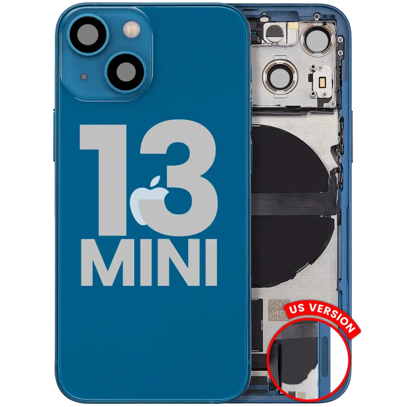 Zadní kryt (housing) s flexem nabíjecího konektoru a drobnými díly pro iPhone 13 mini (US verze) (originál z vyřazeného zařízení, stav B) (modrá)