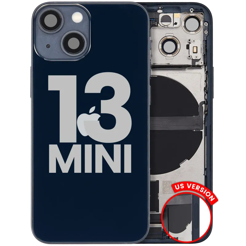 Zadní kryt (housing) s flexem nabíjecího konektoru a drobnými díly pro iPhone 13 mini (US verze) (originál z vyřazeného zařízení, stav B) (temně inkoustová)