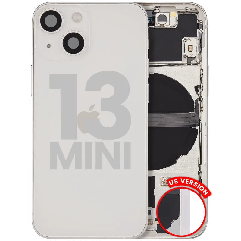 Zadní kryt (housing) s drobnými díly pro iPhone 13 mini (US verze) (originál z vyřazeného zařízení, stav B) (hvězdně bílá)