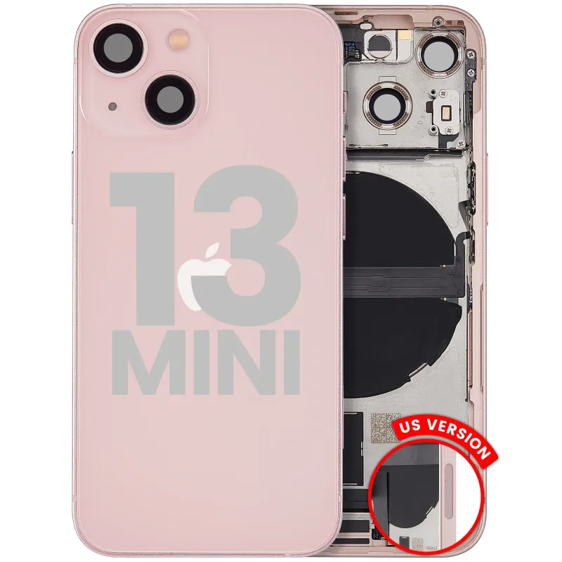 Zadní kryt (housing) s flexem nabíjecího konektoru a drobnými díly pro iPhone 13 mini (US verze) (originál z vyřazeného zařízení, stav B) (růžová)