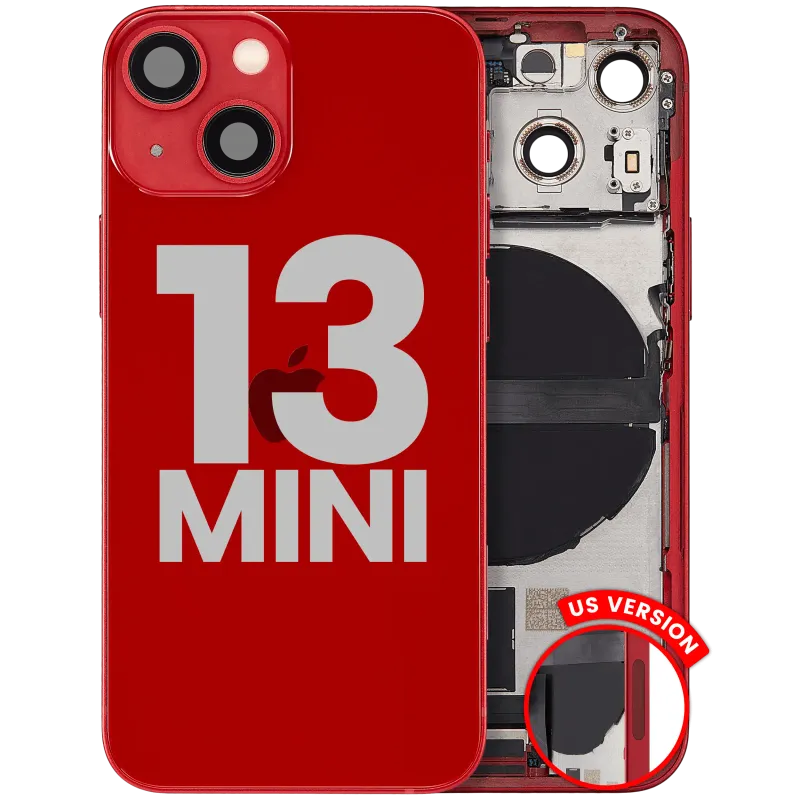 Zadní kryt (housing) s flexem nabíjecího konektoru a drobnými díly pro iPhone 13 mini (US verze) (originál z vyřazeného zařízení, stav B) (červená)