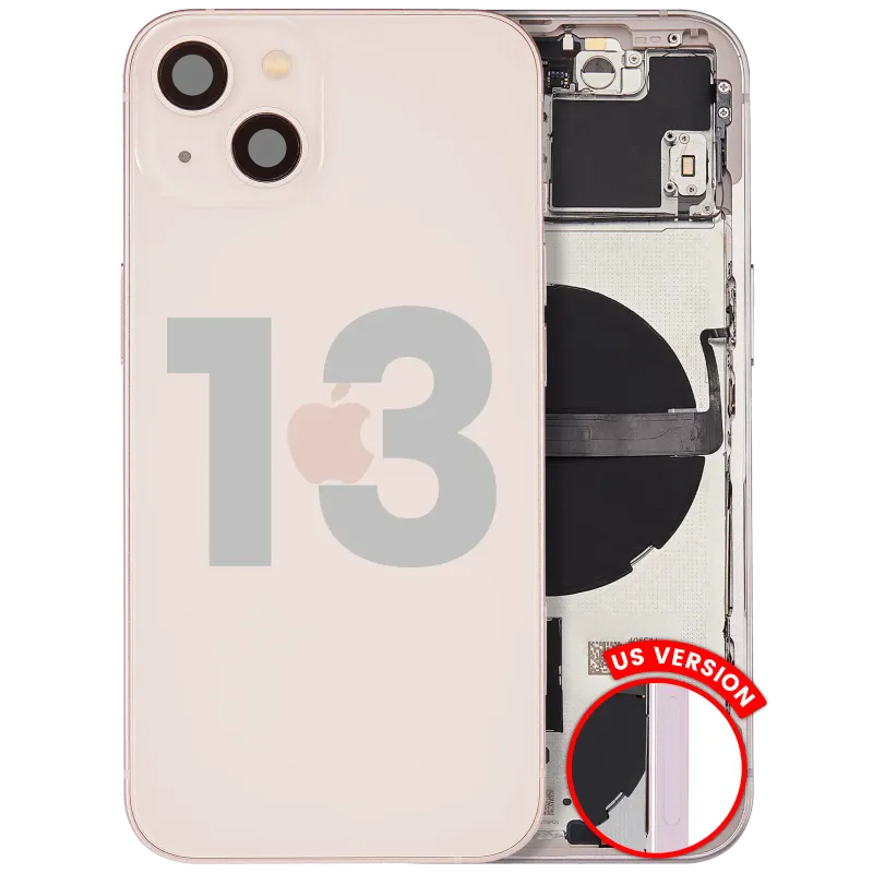 Zadní kryt (housing) s drobnými díly pro iPhone 13 (US verze) (originál z vyřazeného zařízení, stav B) (růžová)