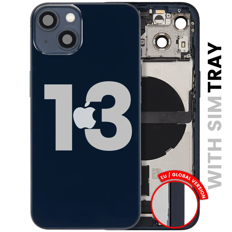Zadní kryt (housing) s flexem nabíjecího konektoru a drobnými díly pro iPhone 13 (EU verze) (originál z vyřazeného zařízení, stav C) (temně inkoustová)