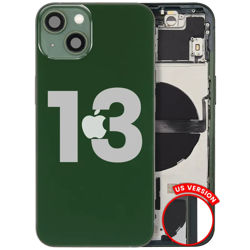 Zadní kryt (housing) s drobnými díly pro iPhone 13 (US verze) (originál z vyřazeného zařízení, stav B) (zelená)