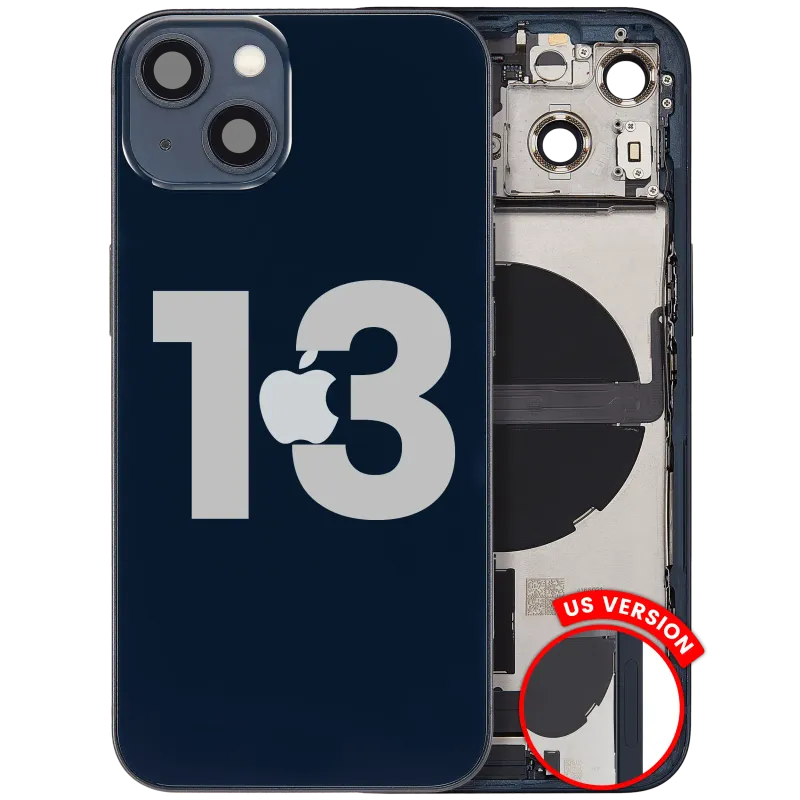 Zadní kryt (housing) s flexem nabíjecího konektoru a drobnými díly pro iPhone 13 (US verze) (originál z vyřazeného zařízení, stav B) (temně inkoustová)
