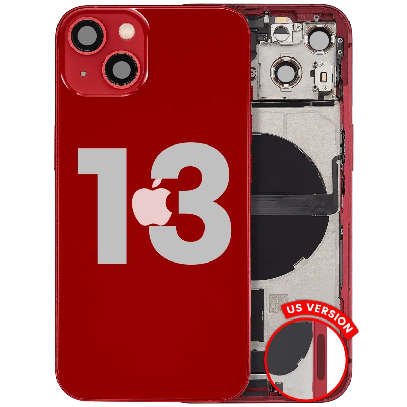 Zadní kryt (housing) s flexem nabíjecího konektoru a drobnými díly pro iPhone 13 (US verze) (originál z vyřazeného zařízení, stav B) (červená)