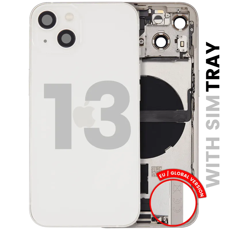 Zadní kryt (housing) s flexem nabíjecího konektoru a drobnými díly pro iPhone 13 (EU verze) (originál z vyřazeného zařízení, stav B) (hvězdně bílá)