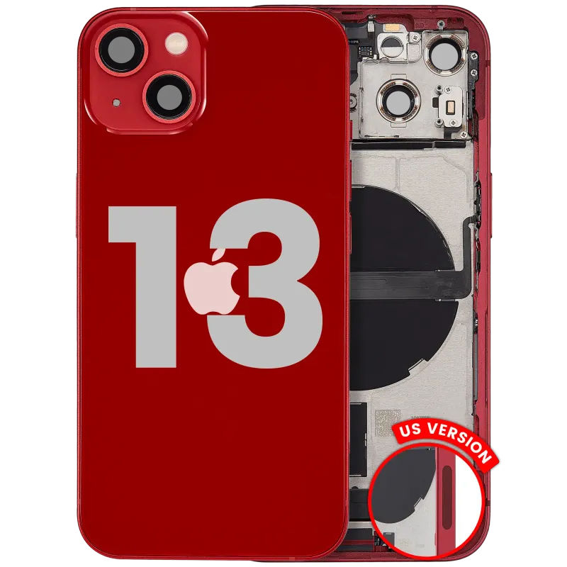 Zadní kryt (housing) s flexem nabíjecího konektoru a drobnými díly pro iPhone 13 (US verze) (originál z vyřazeného zařízení, stav A) (červená)