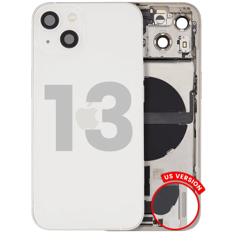 Zadní kryt (housing) s flexem nabíjecího konektoru a drobnými díly pro iPhone 13 (US verze) (originál z vyřazeného zařízení, stav A) (hvězdně bílá)
