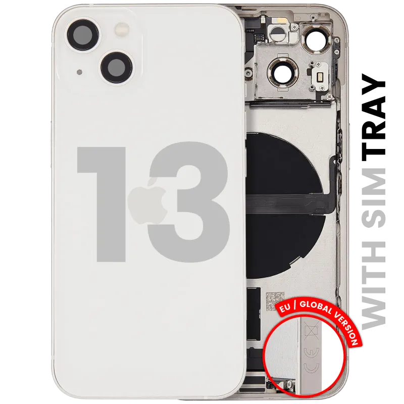 Zadní kryt (housing) s flexem nabíjecího konektoru a drobnými díly pro iPhone 13 (EU verze) (originál z vyřazeného zařízení, stav A) (hvězdně bílá)