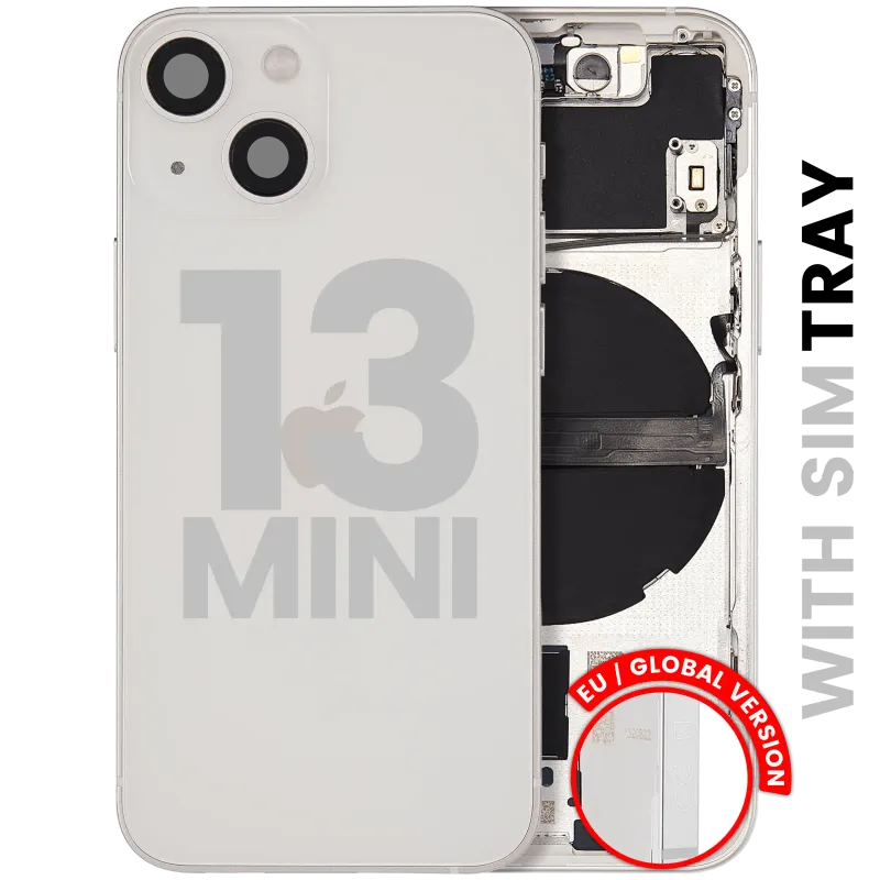 Zadní kryt (housing) s drobnými díly pro iPhone 13 mini (EU verze) (originál z vyřazeného zařízení, stav B) (hvězdně bílá)