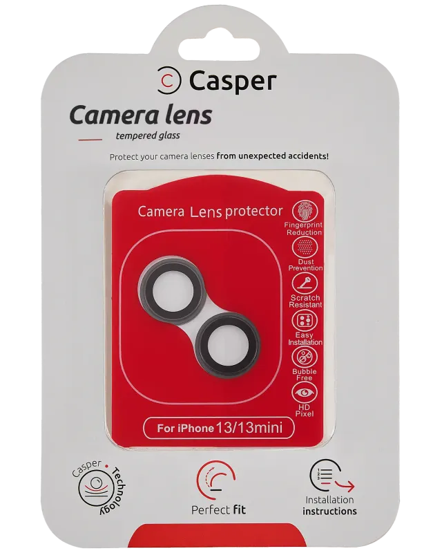 Ochrana objektivu Casper pro iPhone 13 / 13 mini (černá) (průhledné)