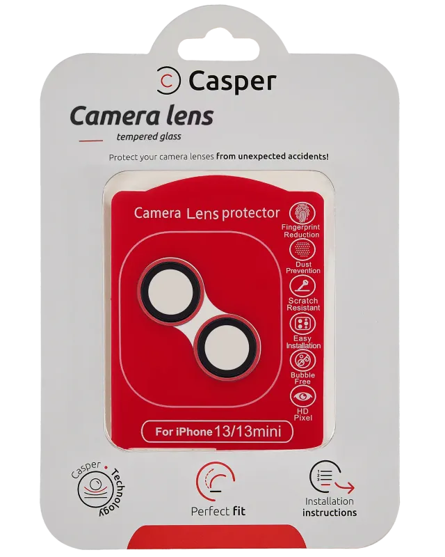 Ochrana objektivu Casper pro iPhone 13 / 13 mini (červená) (průhledné)
