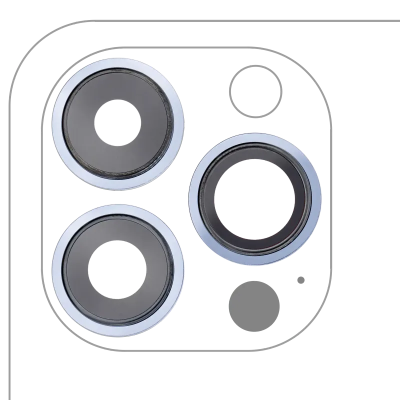 Sklíčko zadní kamery s držákem a rámečkem pro iPhone 13 Pro / 13 Pro Max (Aftermarket Plus) (horsky modrá)