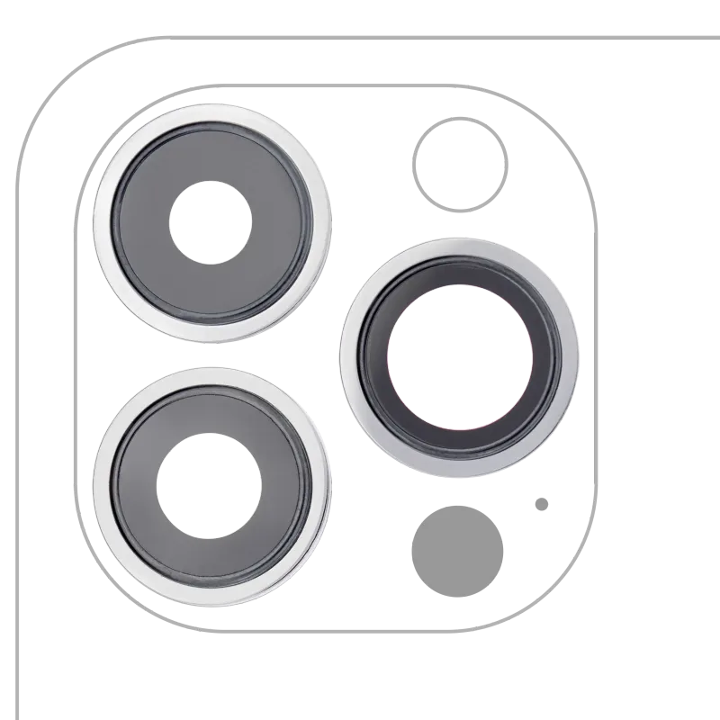 Sklíčko zadní kamery s držákem a rámečkem pro iPhone 13 Pro / 13 Pro Max (Aftermarket Plus) (stříbrná)