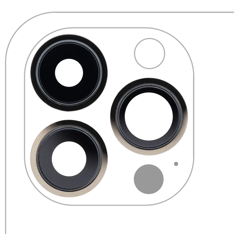 Sklíčko zadní kamery s držákem a rámečkem pro iPhone 13 Pro / 13 Pro Max (pravý safír) (Premium) (zlatá)