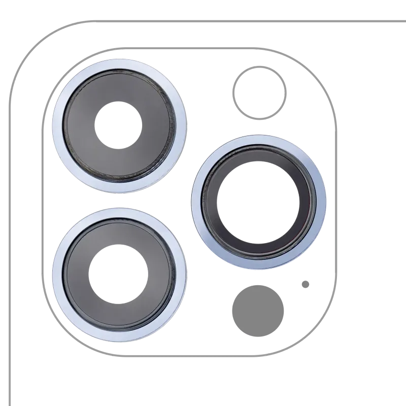 Sklíčko zadní kamery s držákem a rámečkem pro iPhone 13 Pro / 13 Pro Max (pravý safír) (Premium) (horsky modrá)