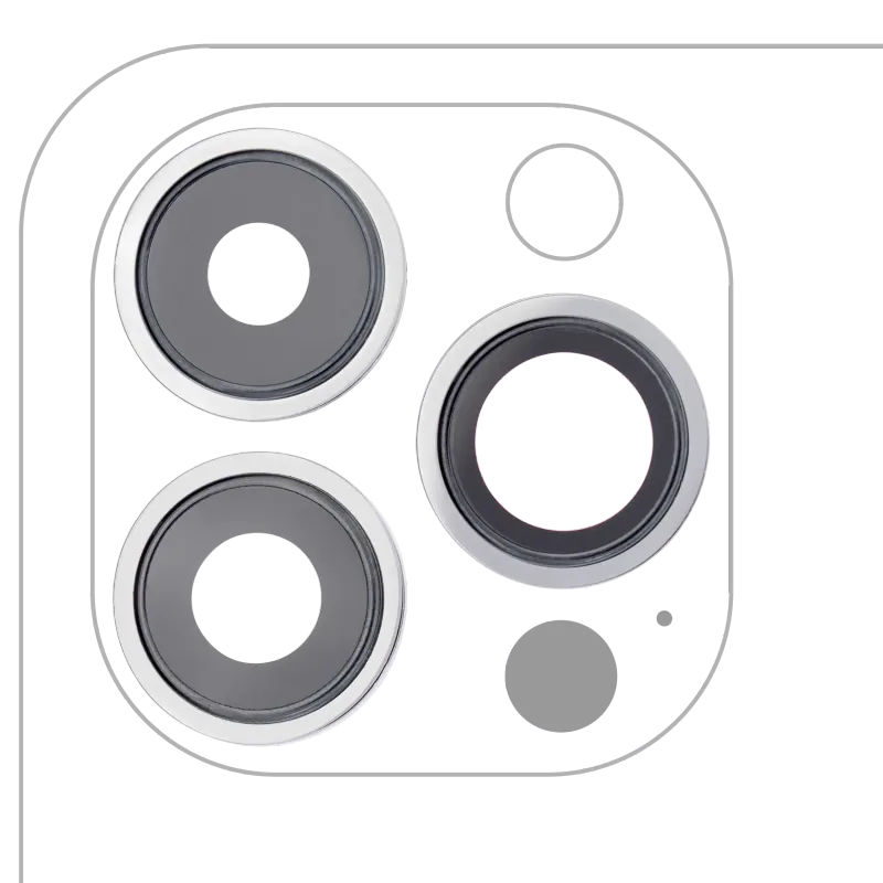 Sklíčko zadní kamery s držákem a rámečkem pro iPhone 13 Pro / 13 Pro Max (pravý safír) (Premium) (stříbrná)