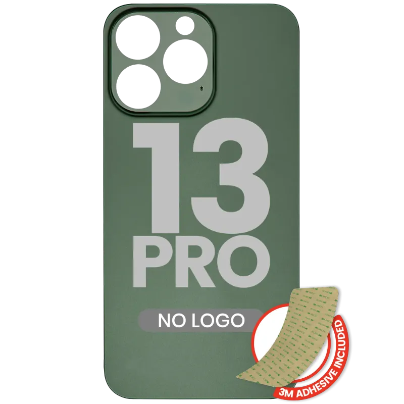 Zadní sklo s lepením 3M pro iPhone 13 Pro (bez loga, velký otvor pro kameru) (alpsky zelená)