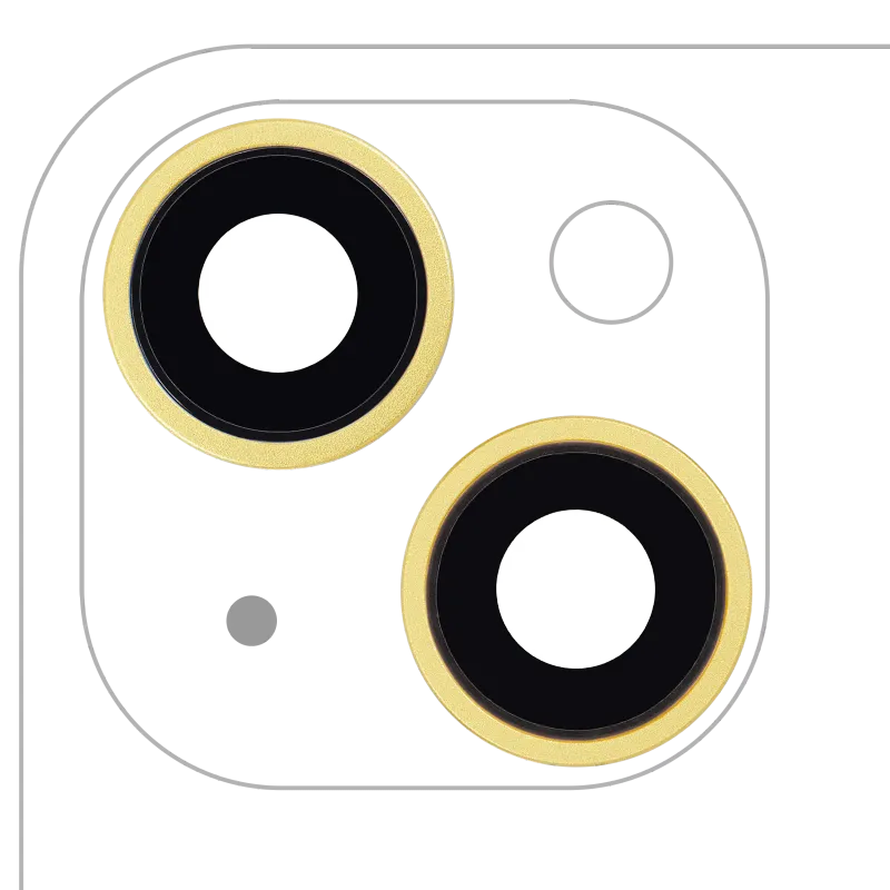 Sklíčko zadní kamery s držákem a rámečkem pro iPhone 14 / 14 Plus (sada 2 ks) (Aftermarket Plus) (žlutá)
