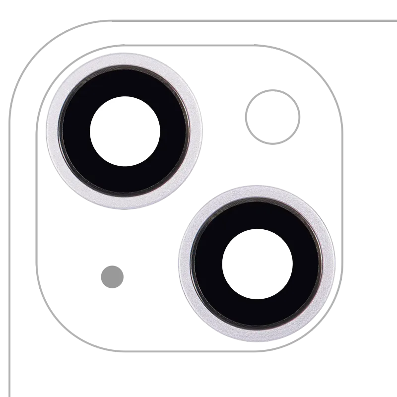 Sklíčko zadní kamery s držákem a rámečkem pro iPhone 14 / 14 Plus (sada 2 ks) (Aftermarket Plus) (fialová)