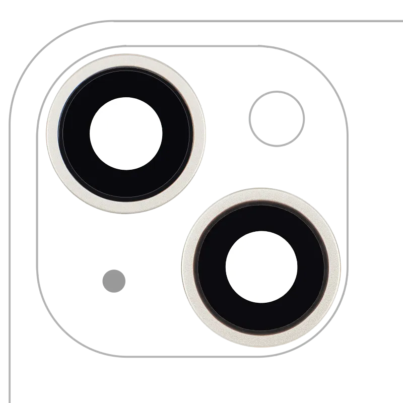 Sklíčko zadní kamery s držákem a rámečkem pro iPhone 14 / 14 Plus (sada 2 ks) (Aftermarket Plus) (hvězdně bílá)