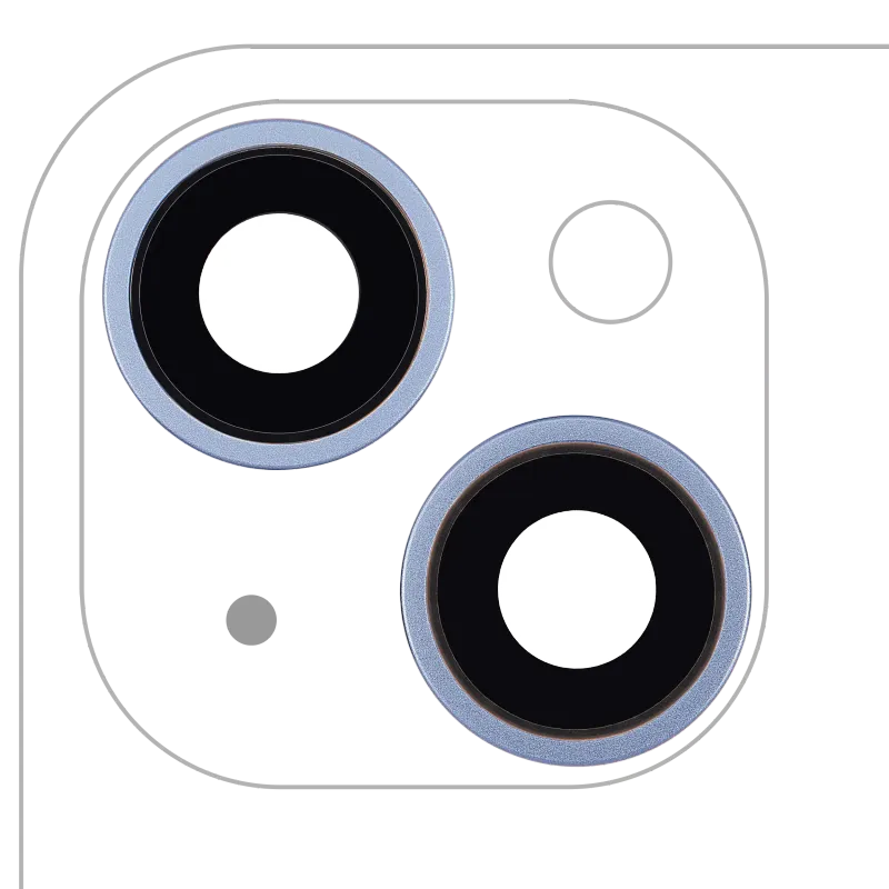Sklíčko zadní kamery s držákem a rámečkem pro iPhone 14 / 14 Plus (sada 2 ks) (Aftermarket Plus) (modrá)