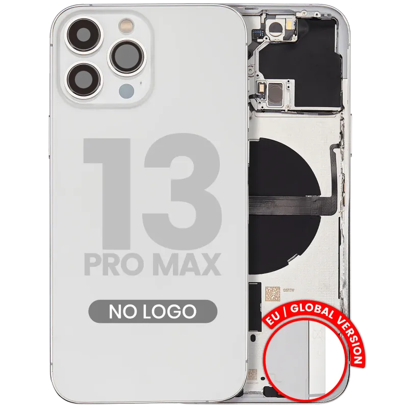 Zadní kryt (housing) s drobnými díly pro iPhone 13 Pro Max (EU verze) (Aftermarket Plus) (stříbrná)