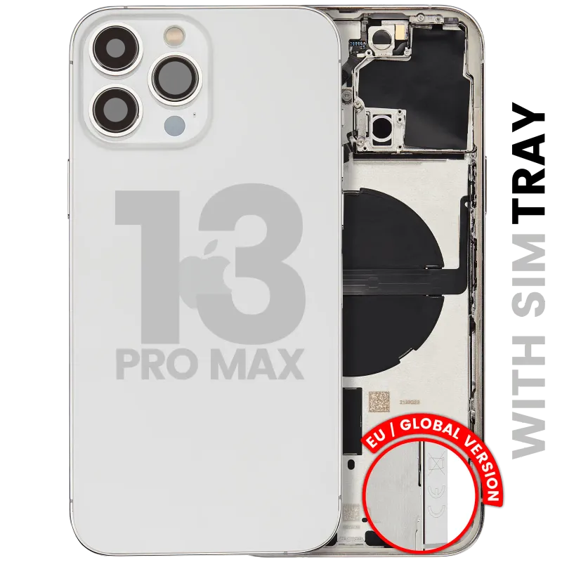 Zadní kryt (housing) s drobnými díly pro iPhone 13 Pro Max (EU verze) (originál z vyřazeného zařízení, stav C) (stříbrná)
