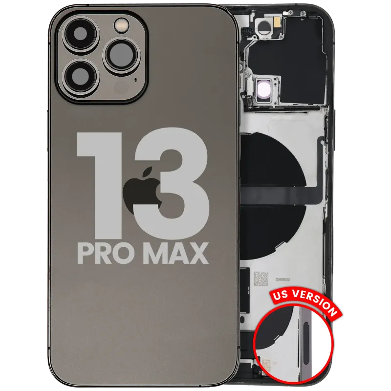 Zadní kryt (housing) s flexem nabíjecího konektoru a drobnými díly pro iPhone 13 Pro Max (US verze) (originál z vyřazeného zařízení, stav C) (grafitová)