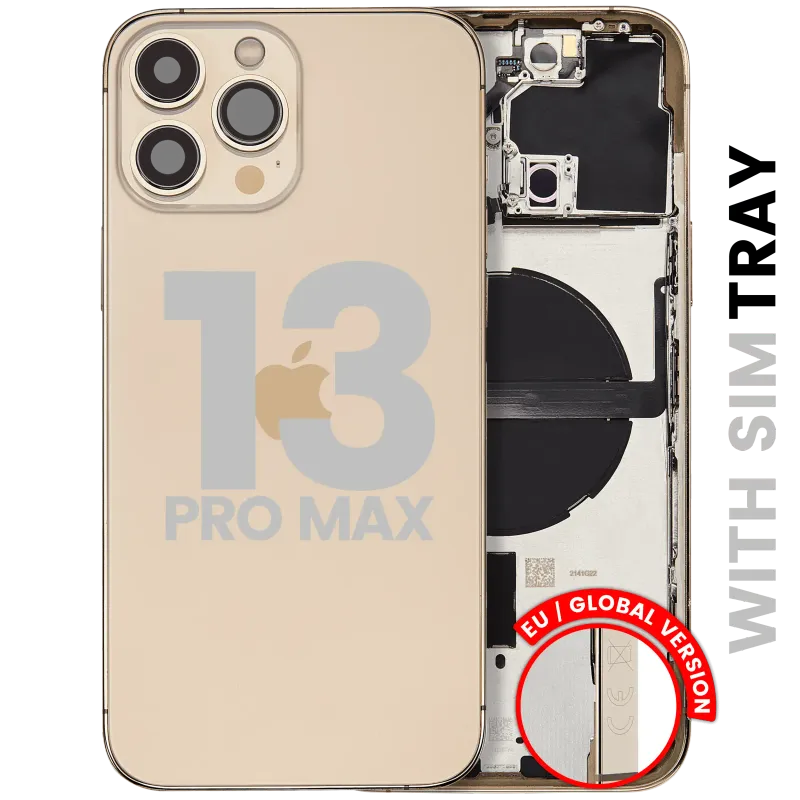 Zadní kryt (housing) s drobnými díly pro iPhone 13 Pro Max (EU verze) (originál z vyřazeného zařízení, stav C) (zlatá)