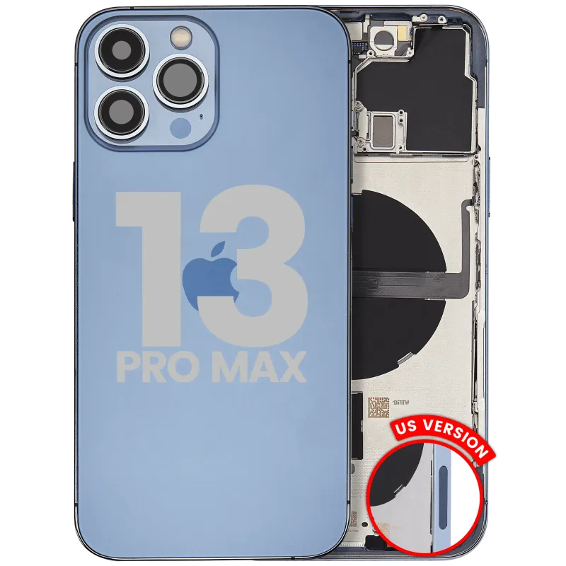 Zadní kryt (housing) s drobnými díly pro iPhone 13 Pro Max (US verze) (originál z vyřazeného zařízení, stav B) (horsky modrá)