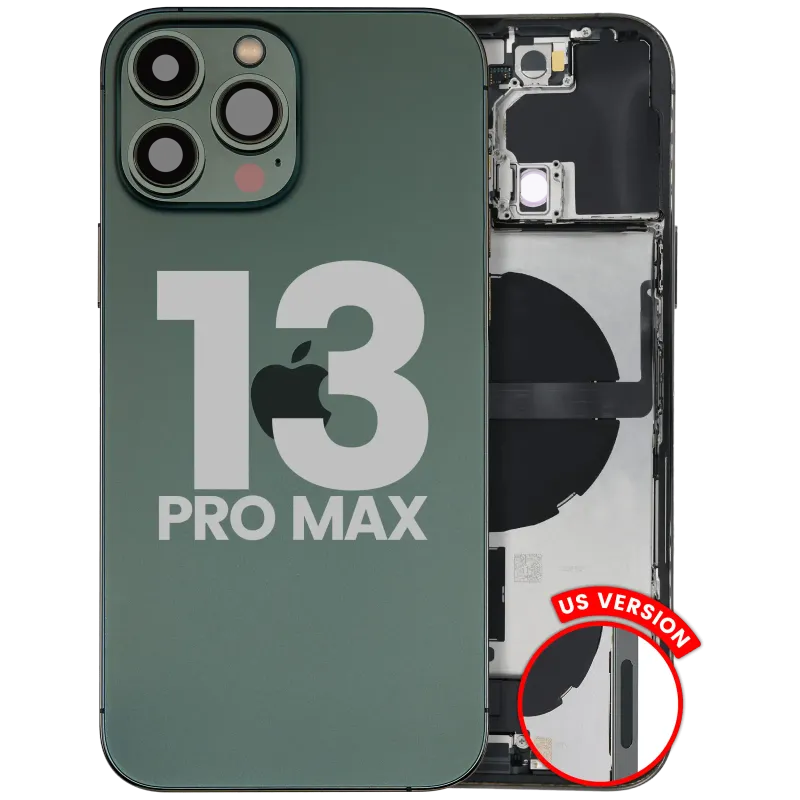Zadní kryt (housing) s flexem nabíjecího konektoru a drobnými díly pro iPhone 13 Pro Max (US verze) (originál z vyřazeného zařízení, stav B) (alpsky zelená)