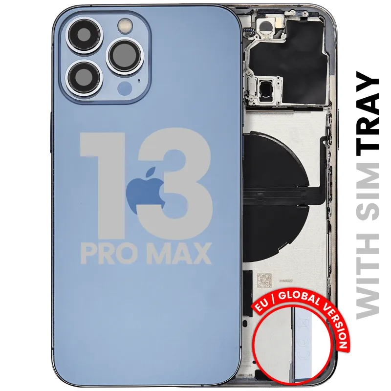 Zadní kryt (housing) s drobnými díly pro iPhone 13 Pro Max (EU verze) (originál z vyřazeného zařízení, stav B) (horsky modrá)