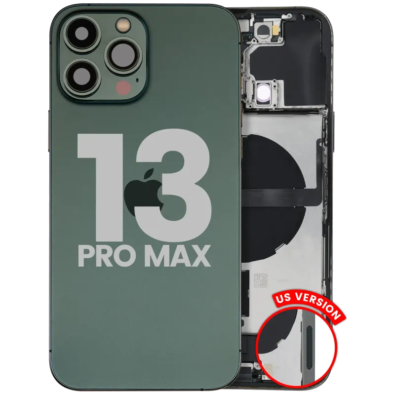 Zadní kryt (housing) s flexem nabíjecího konektoru a drobnými díly pro iPhone 13 Pro Max (US verze) (originál z vyřazeného zařízení, stav A) (alpsky zelená)