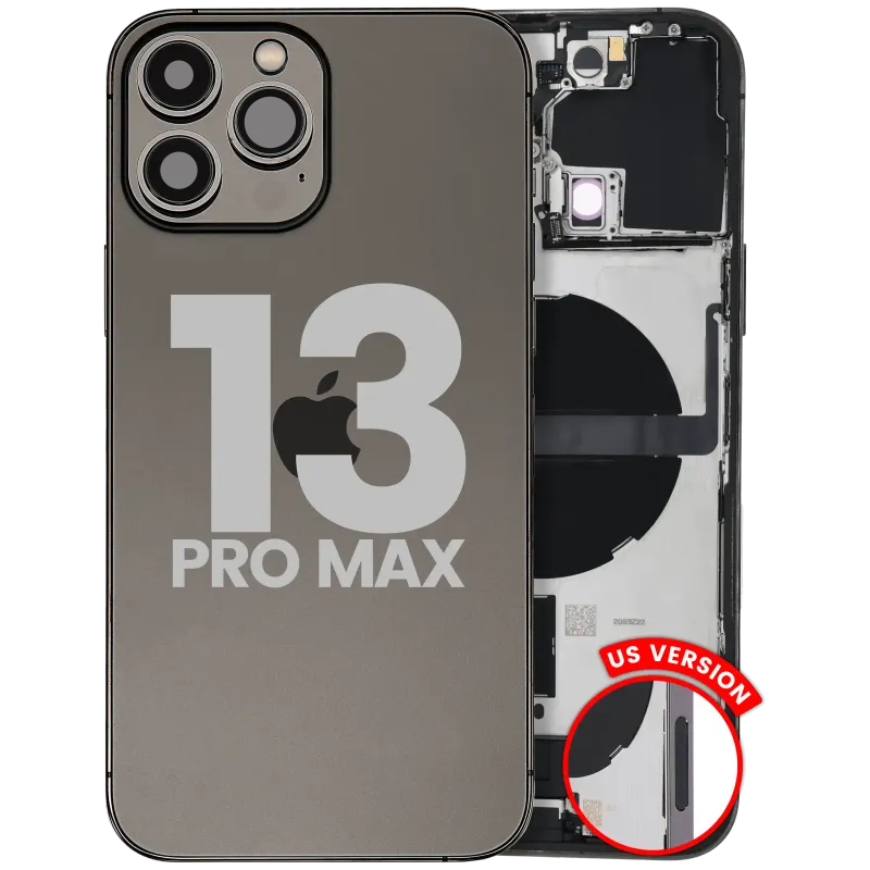 Zadní kryt (housing) s flexem nabíjecího konektoru a drobnými díly pro iPhone 13 Pro Max (US verze) (originál z vyřazeného zařízení, stav A) (grafitová)