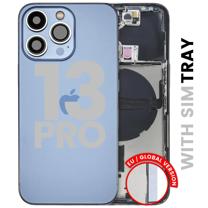 Zadní kryt (housing) s drobnými díly pro iPhone 13 Pro (EU verze) (originál z vyřazeného zařízení, stav B) (horsky modrá)