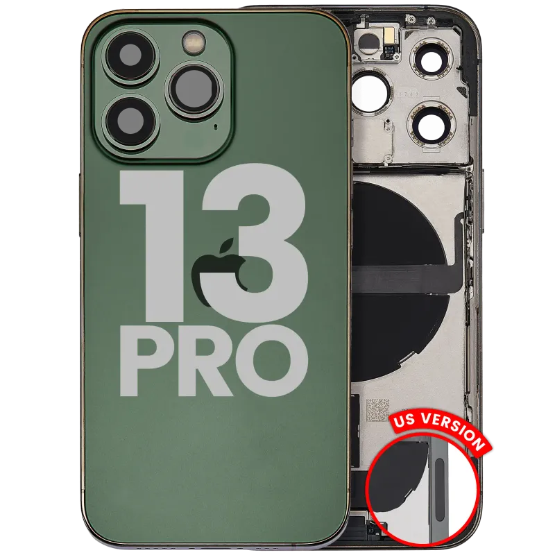 Zadní kryt (housing) s flexem nabíjecího konektoru a drobnými díly pro iPhone 13 Pro (US verze) (originál z vyřazeného zařízení, stav B) (alpsky zelená)