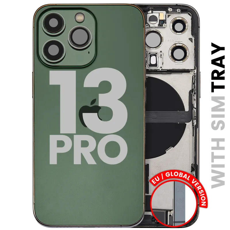 Zadní kryt (housing) s flexem nabíjecího konektoru a drobnými díly pro iPhone 13 Pro (EU verze) (originál z vyřazeného zařízení, stav B) (alpsky zelená)