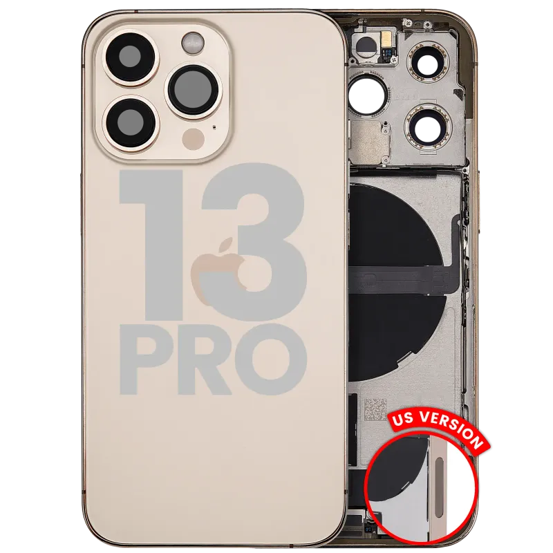 Zadní kryt (housing) s flexem nabíjecího konektoru a drobnými díly pro iPhone 13 Pro (US verze) (originál z vyřazeného zařízení, stav B) (zlatá)