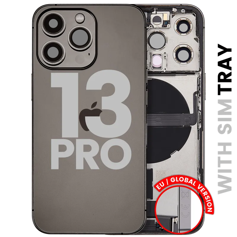 Zadní kryt (housing) s flexem nabíjecího konektoru a drobnými díly pro iPhone 13 Pro (EU verze) (originál z vyřazeného zařízení, stav B) (grafitová)