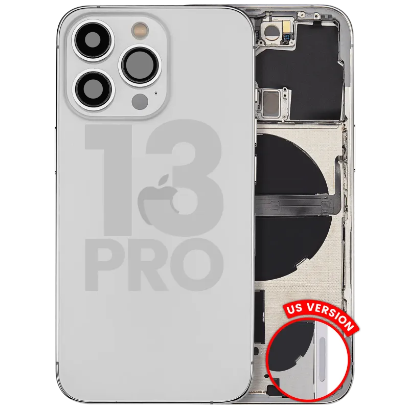 Zadní kryt (housing) s drobnými díly pro iPhone 13 Pro (US verze) (originál z vyřazeného zařízení, stav A) (stříbrná)
