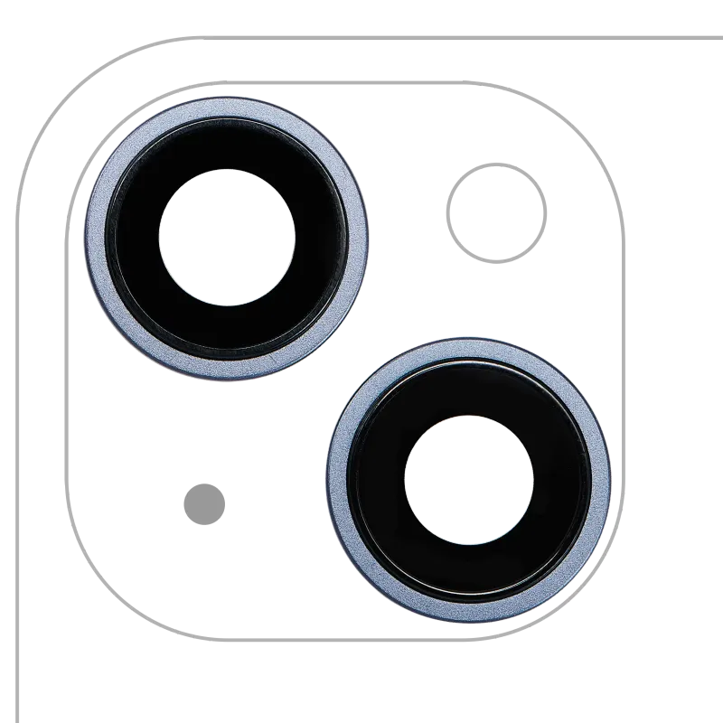 Sklíčko zadní kamery s držákem a rámečkem pro iPhone 14 / 14 Plus (sada 2 ks) (Premium) (modrá)