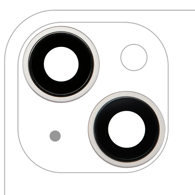 Sklíčko zadní kamery s držákem a rámečkem pro iPhone 14 / 14 Plus (sada 2 ks) (Premium) (hvězdně bílá)